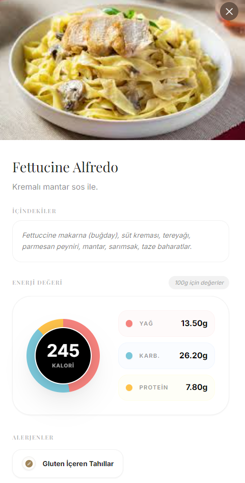 LuxeMenu AI Besin ve Alerjen Detayları